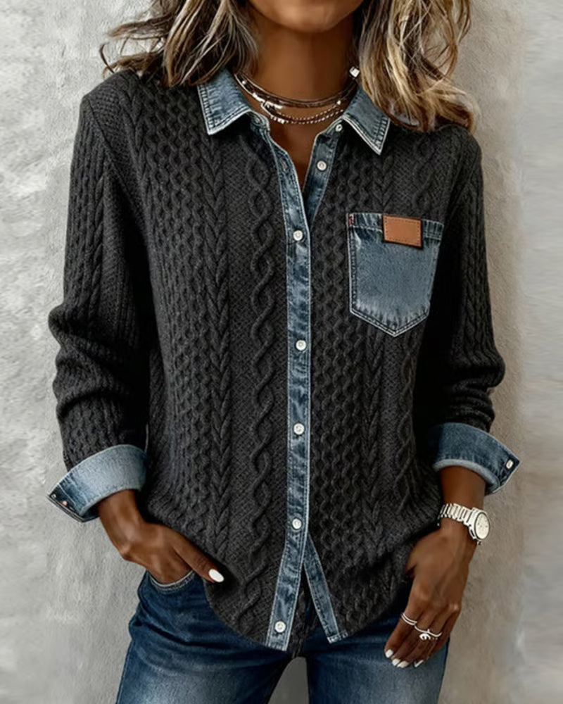 Lyséa | Chemise en denim et maille cosy