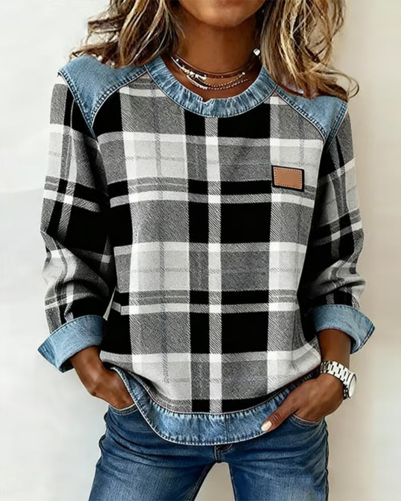 Élora | Chemise carreaux & denim